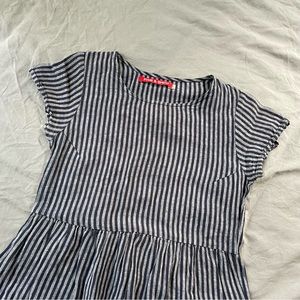 Pyne & Smith Linen Dress Size Extra Small Blue Stripe Midi Picnic